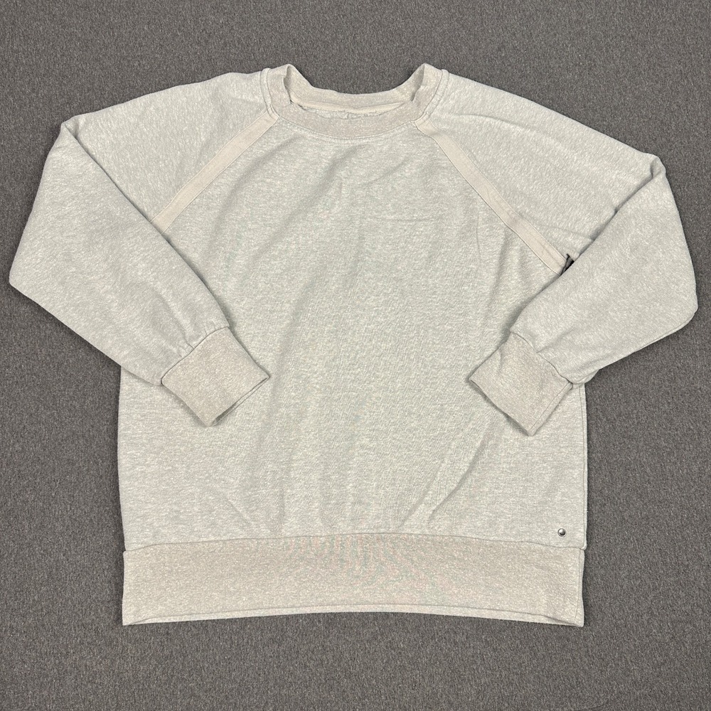 prAna Womens M Cozy Up Hemp Blend Crewneck Sweatshirt Gray Pullover Fleece Lined